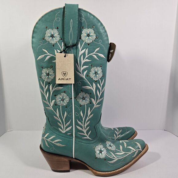 Ariat Shoes - Ariat Romance Floral Embroidered Turquoise Tall Western Boots Womens 9 B Med